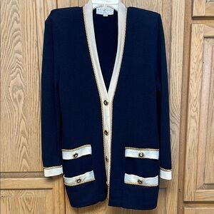 St. John Collection by Marie Gray Blue and Gold Blazer with V-Neck Design